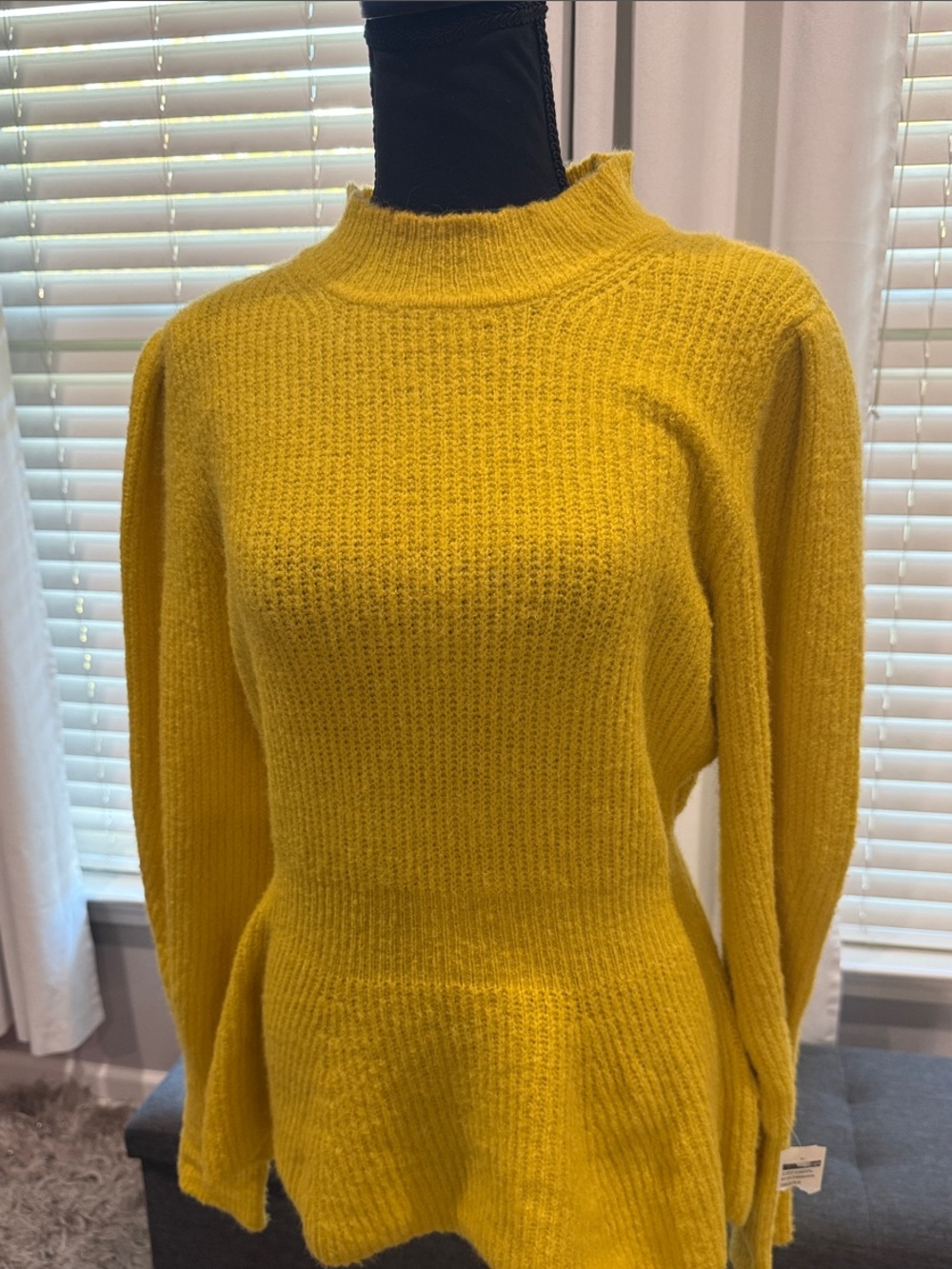 Love Tree Mustard Yellow Peplum Crewneck Sweater